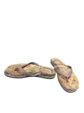 UGG women's brown shearling lined thong slip on sandals sz 6W SKUn 10-581